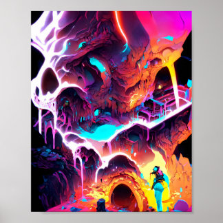 Golden Cave - Neon Bläck Illustration Poster