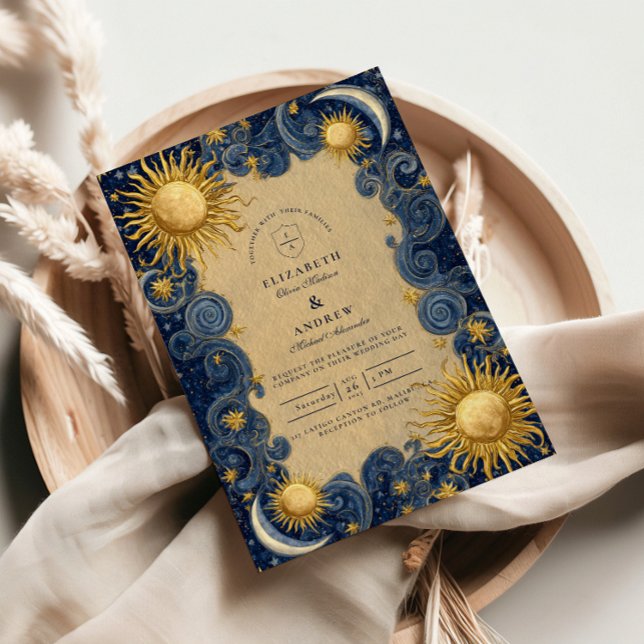 Golden Celestial Baroque Wedding Inbjudningar (Skapare uppladdad)