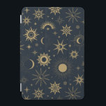 Golden Celestial Burst iPad Mini Skydd<br><div class="desc">En elegant celestial mönster med guld sol,  måne och stjärnor mot en djup svart bakgrund - perfekt för en luxisk,  kosmisk-inspirerad telefonväska.</div>