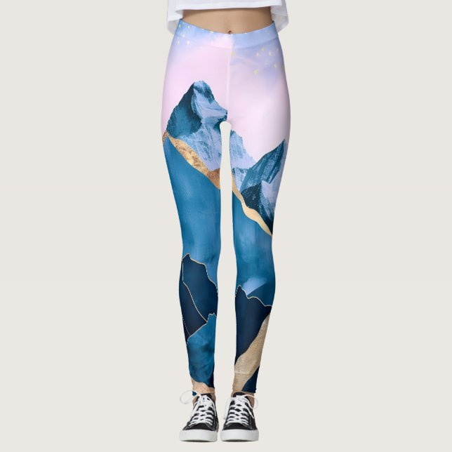 Golden Celestial Peaks Watercolor Leggings (Framsida)