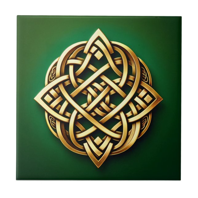 Golden Celtic Knot on Grönt Kakelplatta (Framsidan)