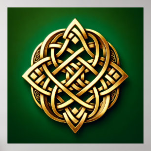 Golden Celtic Knot on Grönt Poster