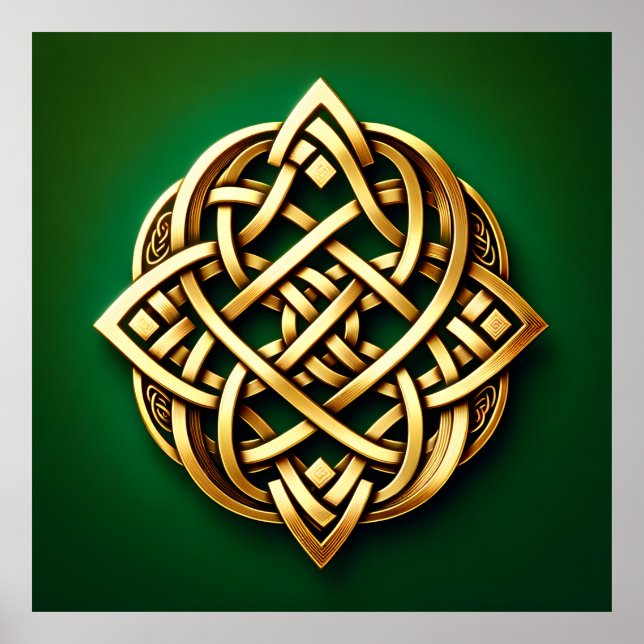 Golden Celtic Knot on Grönt Poster (Framsidan)