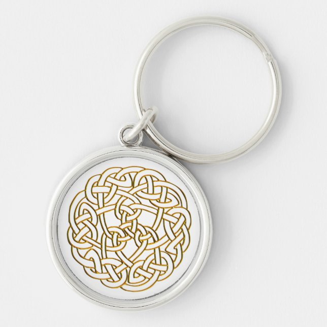 Golden Celtic Knot Rund Silverfärgad Nyckelring (Framsidan)