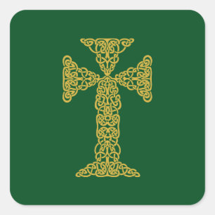 Golden Celtic Kor Irish Grönt Fyrkantigt Klistermärke