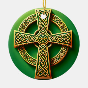 Golden Celtic Kor på Grönt Julgransprydnad Keramik
