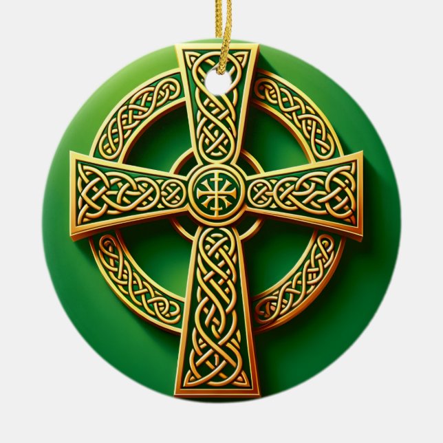 Golden Celtic Kor på Grönt Julgransprydnad Keramik (Framsidan)