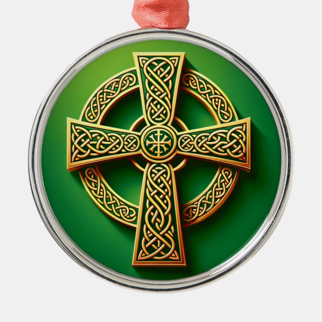 Golden Celtic Kor på Grönt Julgransprydnad Metall (Framsidan)