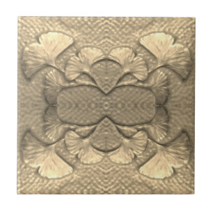 Golden Ceramic Gingko Tile Kakelplatta