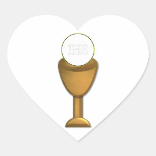 Golden Chalice and Host - Heliga Communion Hjärtformat Klistermärke