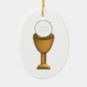 Golden Chalice and Host - Heliga Communion Julgransprydnad Keramik