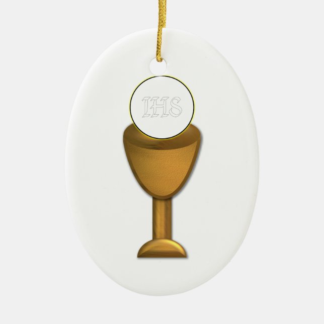 Golden Chalice and Host - Heliga Communion Julgransprydnad Keramik (Framsidan)