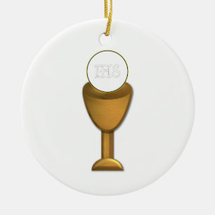 Golden Chalice och Host - Heliga Communice Julgransprydnad Keramik