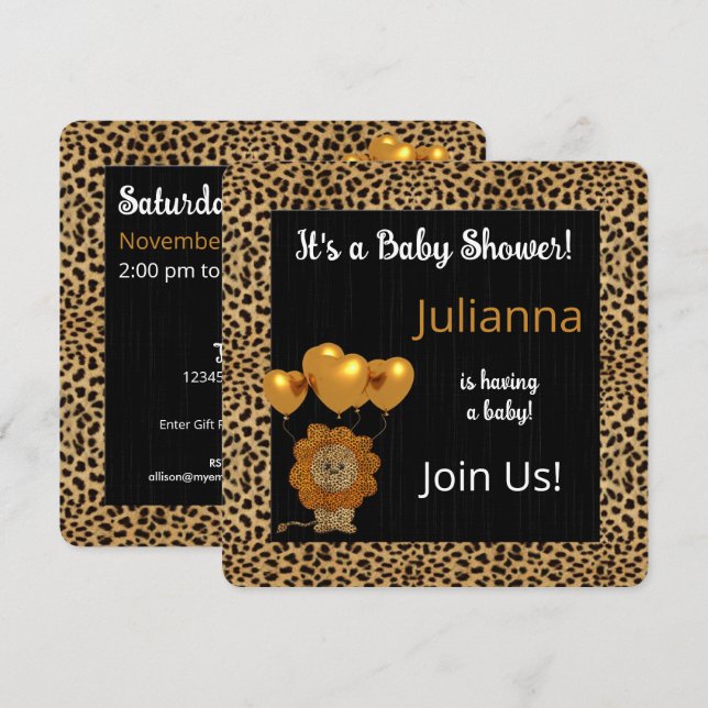 Golden Cheetah Print Baby Shower Inbjudningar (Fram/baksida)