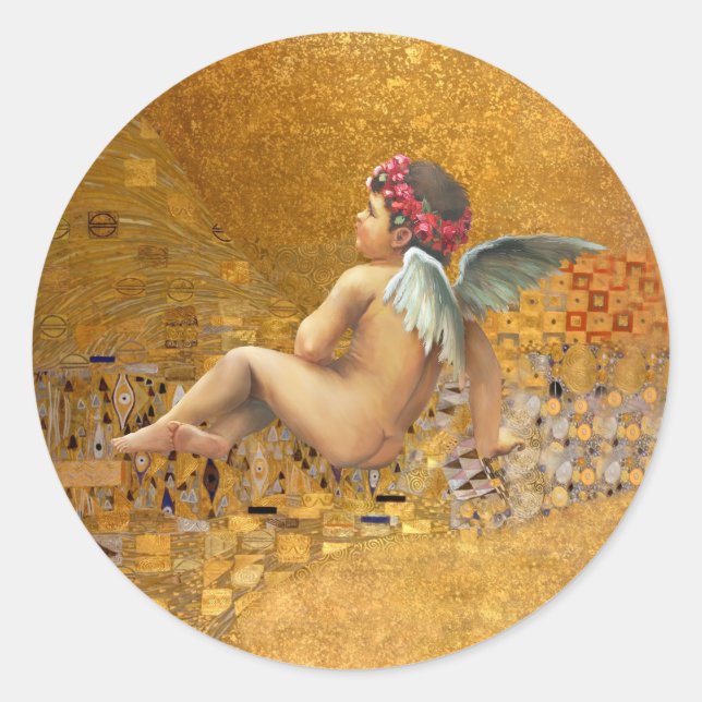 Golden Cherub Runt Klistermärke (Framsida)