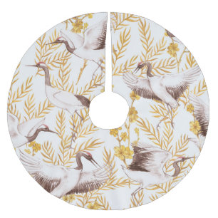 Golden China stil, vattenfärgen sakura mönster. Julgransmatta Borstad Polyester