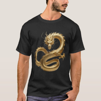Golden Chinese Dragon Art | Mythical Creature Fant T Shirt
