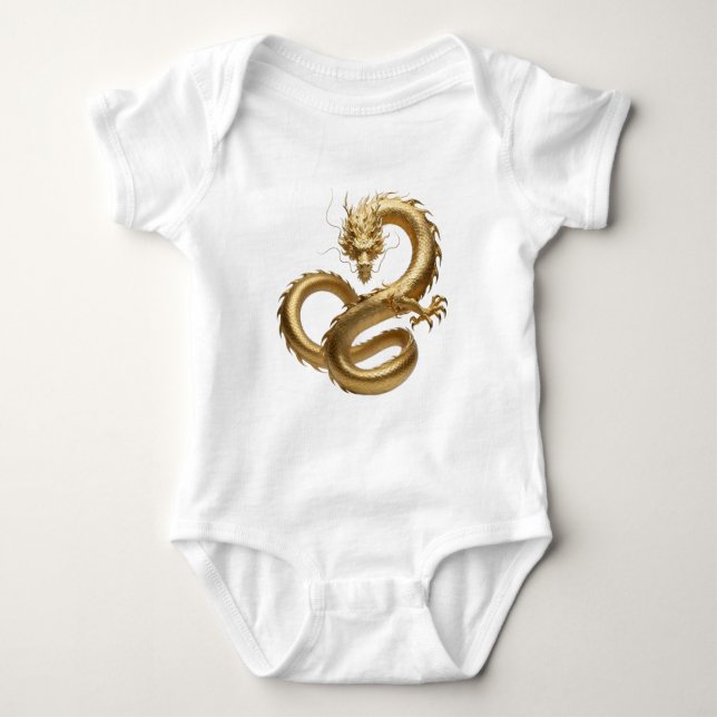 Golden Chinese Dragon Art | Mythical Creature Fant T Shirt (Framsida)