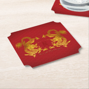 Golden Chinese Dragon med gammal Ideogram PCo Underlägg Papper