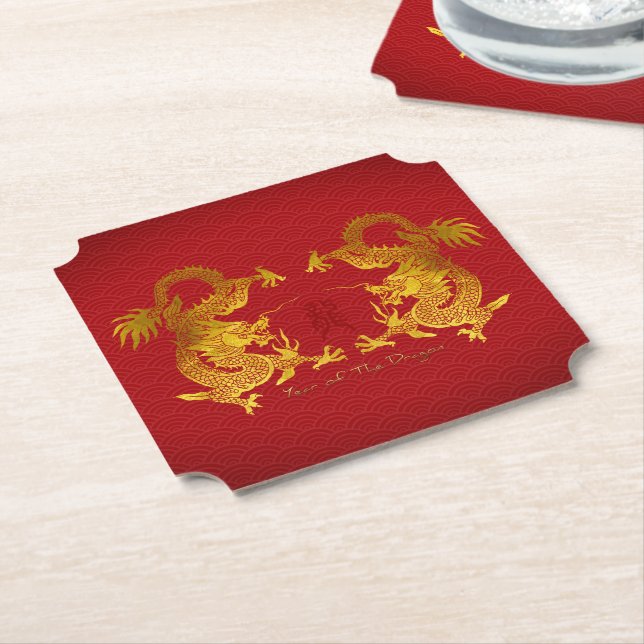 Golden Chinese Dragon med gammal Ideogram PCo Underlägg Papper (Vinklad)