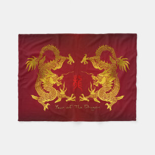 Golden Chinese Dragon med gammalt Ideogram FB Fleecefilt
