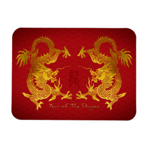 Golden Chinese Dragon med gammalt Ideogram FPM Magnet
