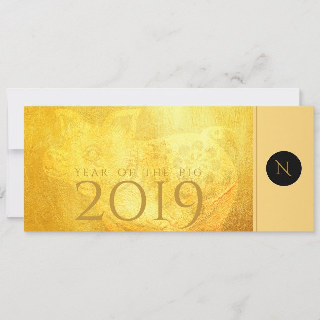 Golden Chinese Gris Papercut 2019 Monogram Inbjuda Inbjudningar (Framsida)