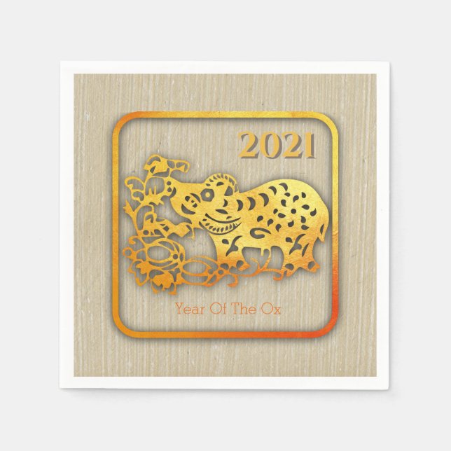 Golden Chinese Papper-cut Ox Year 2021 PN Pappersservett (Framsidan)