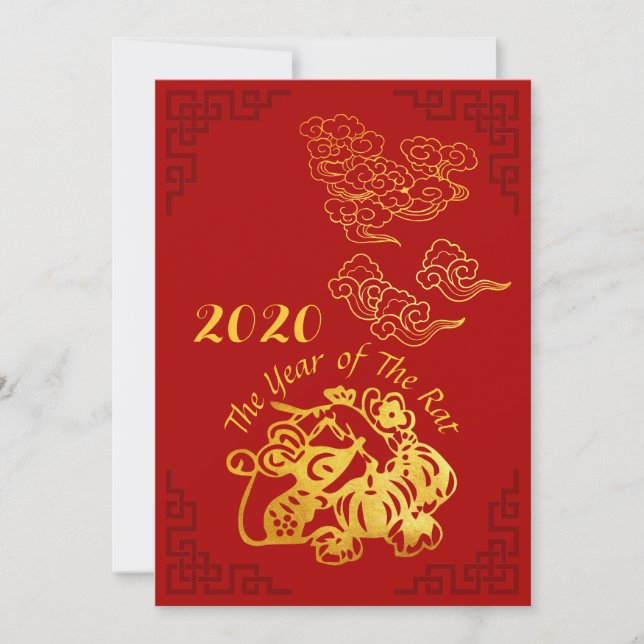 Golden Chinese Papper-cut Råtta Year 2020 FC Meddelande (Framsida)