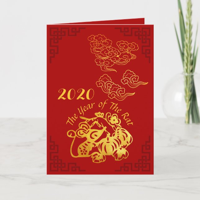Golden Chinese Papper-cut Råtta Year 2020 GC Kort (Framsida)