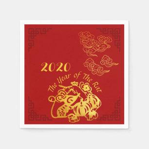 Golden Chinese Papper-cut Råtta Year 2020 Party PN Pappersservett