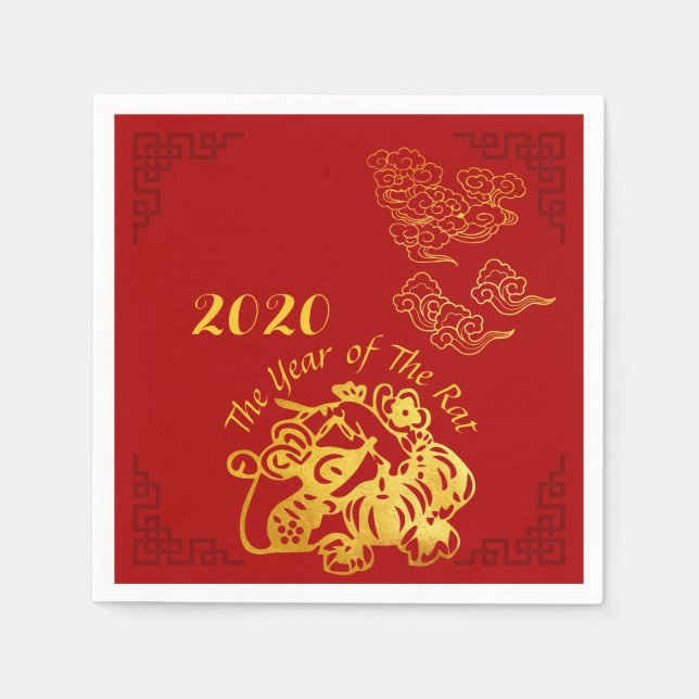 Golden Chinese Papper-cut Råtta Year 2020 Party PN Pappersservett (Framsidan)