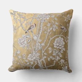 Golden Chinoiserie med Birds & Blooming Peony Kudde