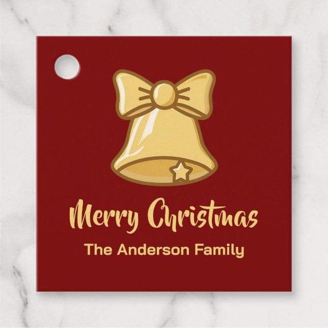 Golden Christmas Bell Icon Gåvor Etiketter (Framsida)