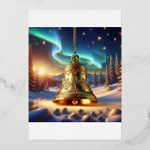 Golden Christmas Bell In A Snowy Winter Scene