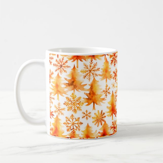 Golden Christmas, Gold pines and gold snowflakes Kaffemugg (Vänster)