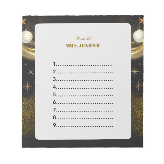 Golden Christmas Holiday To-Do List Notepad Anteckningsblock (Framsida)