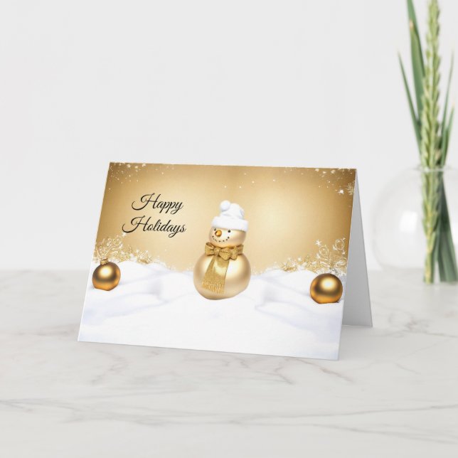 Golden Christmas Snowman Holiday Card Kort (Framsida)