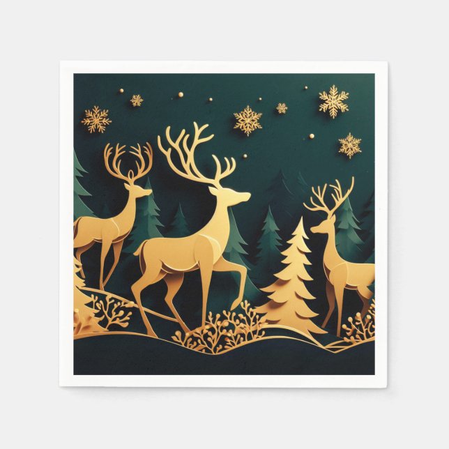 Golden Christmas Stags Pappersservett (Framsidan)