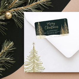Golden Christmas Trees Return Address Label Adressetikett