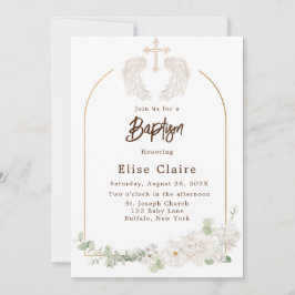 Golden Church Kor Vingar Blommigt Baptism i Inbjudningar