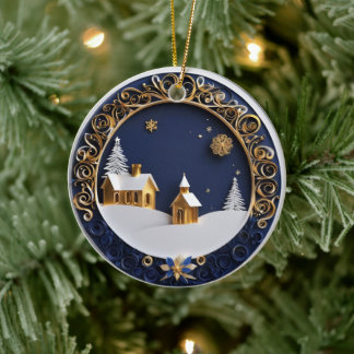 Golden Churches Paper-Cut Style Starry Night Julgransprydnad Keramik
