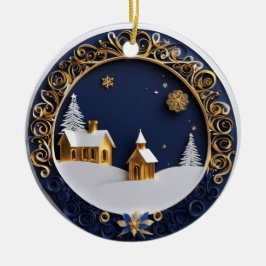 Golden Churches Paper-Cut Style Starry Night Julgransprydnad Keramik