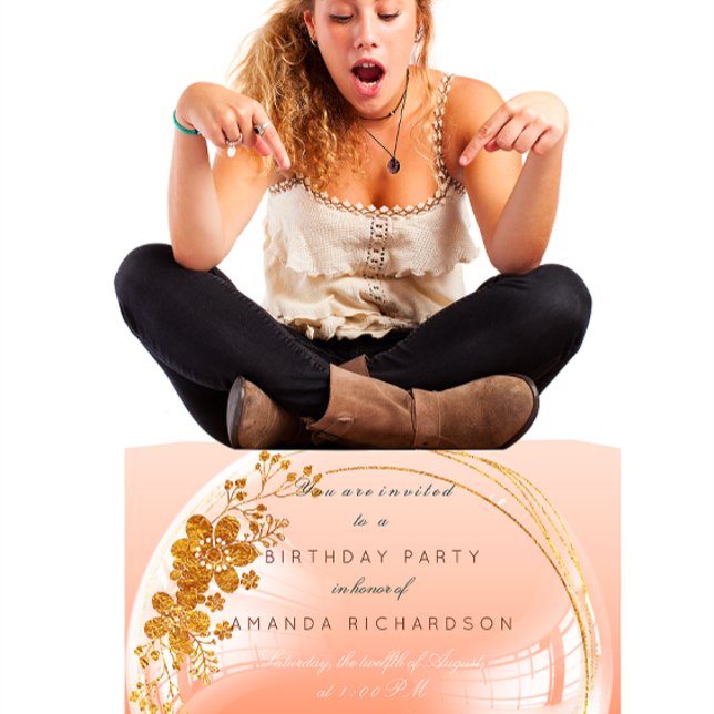 Golden Circle Peach Bubble Birthday Ombre Inbjudningar (Golden Circle Peach Bubble Birthday Ombre Invitation)