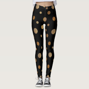 Golden Circles Polka dots Geometric Black Leggings