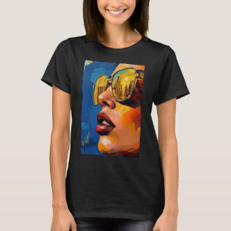 Golden City Lights – Pop Art Woman with Sunglasses T Shirt