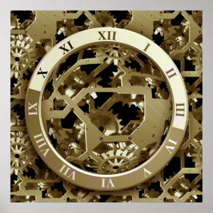 Golden Clocks and Gears Steampunk Mechanifts Gifts Poster