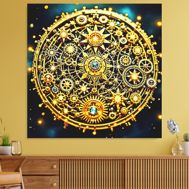 Golden Clockwork Celestial Art Canvastryck (Insitu (Vardagsrum))