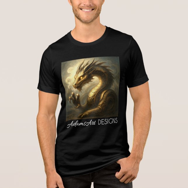 Golden Clockwork Dragon Fantasy Art  T Shirt (Framsida)