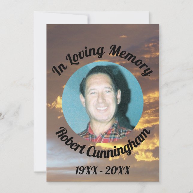 Golden Clouds Sunset Photo In Loving Memory Card Inbjudningar (Framsida)